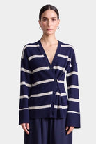 Apiece Apart - Ana Wrap Cardigan - Navy & Cream Stripe - Sweaters & Knitwear - YUCCA, women’s clothing store Denver.