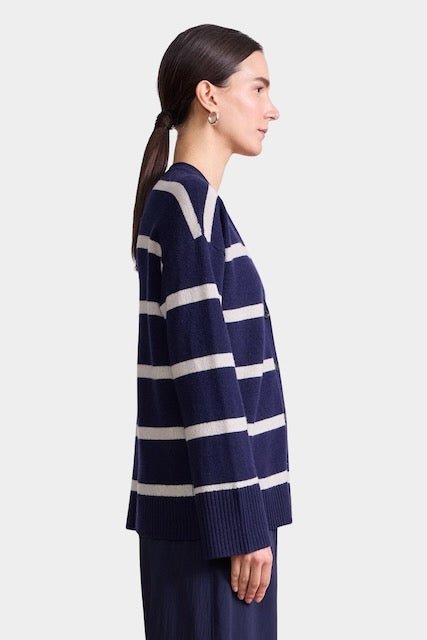 Apiece Apart - Ana Wrap Cardigan - Navy & Cream Stripe - Sweaters & Knitwear - YUCCA, women’s clothing store Denver.