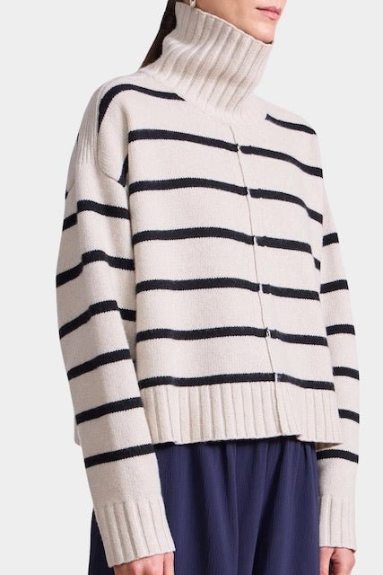 Apiece Apart - Ari Cropped Turtle - Cream & Black Stripe - Sweaters & Knitwear - YUCCA, women’s clothing store Denver.