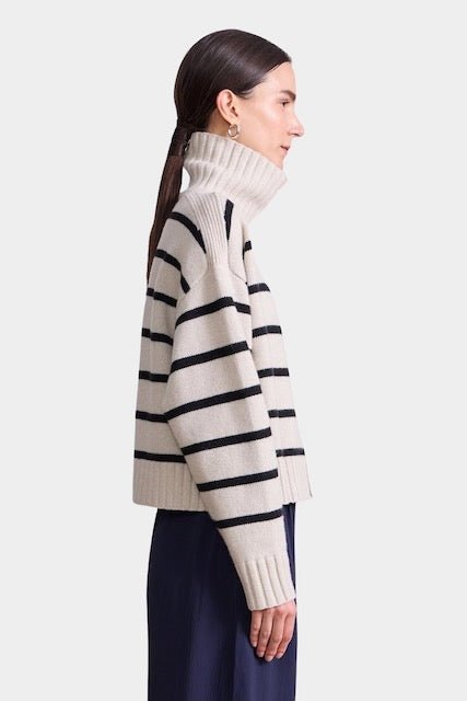 Apiece Apart - Ari Cropped Turtle - Cream & Black Stripe - Sweaters & Knitwear - YUCCA, women’s clothing store Denver.