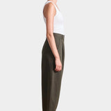 Apiece Apart Bari Crop Trouser in Rosin green linen cotton with cropped barrel silhouette at YUCCA Denver