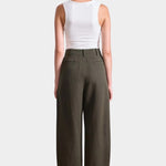 Apiece Apart Bari Crop Trouser in Rosin green linen cotton with cropped barrel silhouette at YUCCA Denver