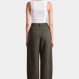 Apiece Apart Bari Crop Trouser in Rosin green linen cotton with cropped barrel silhouette at YUCCA Denver