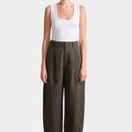 Apiece Apart Bari Crop Trouser in Rosin green linen cotton with cropped barrel silhouette at YUCCA Denver