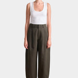 Apiece Apart Bari Crop Trouser in Rosin green linen cotton with cropped barrel silhouette at YUCCA Denver