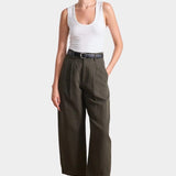 Apiece Apart Bari Crop Trouser in Rosin green linen cotton with cropped barrel silhouette at YUCCA Denver