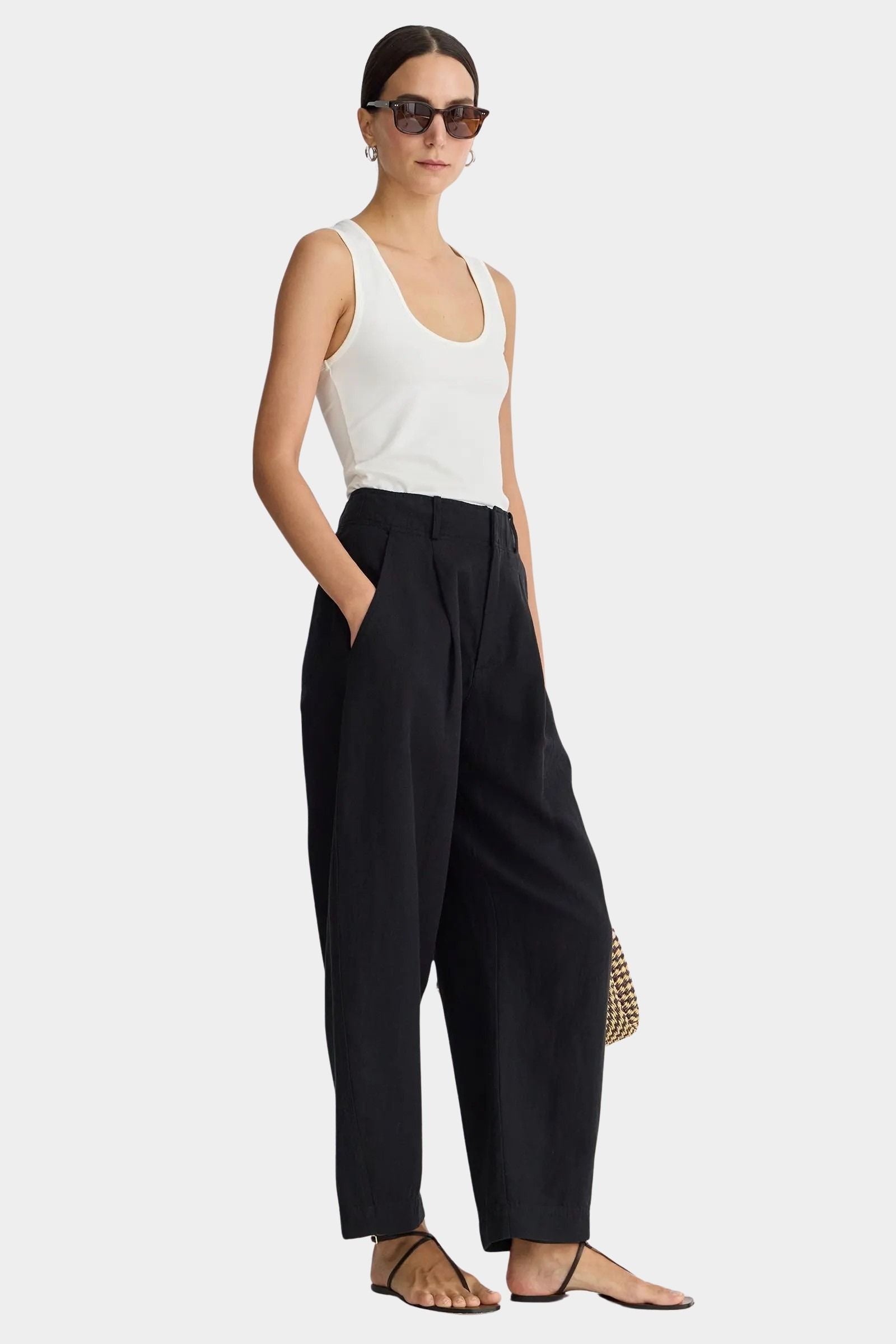 Apiece Apart Bari Crop Trouser black linen cotton cropped wide leg designer trousers side view