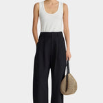 Apiece Apart Bari Crop Trouser black linen cotton cropped wide leg trousers front view