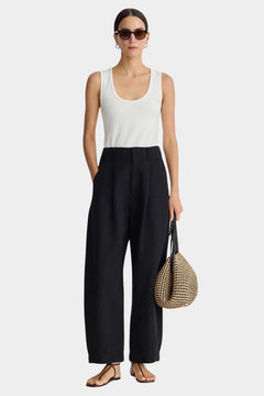 Apiece Apart Bari Crop Trouser black linen cotton cropped wide leg trousers front view