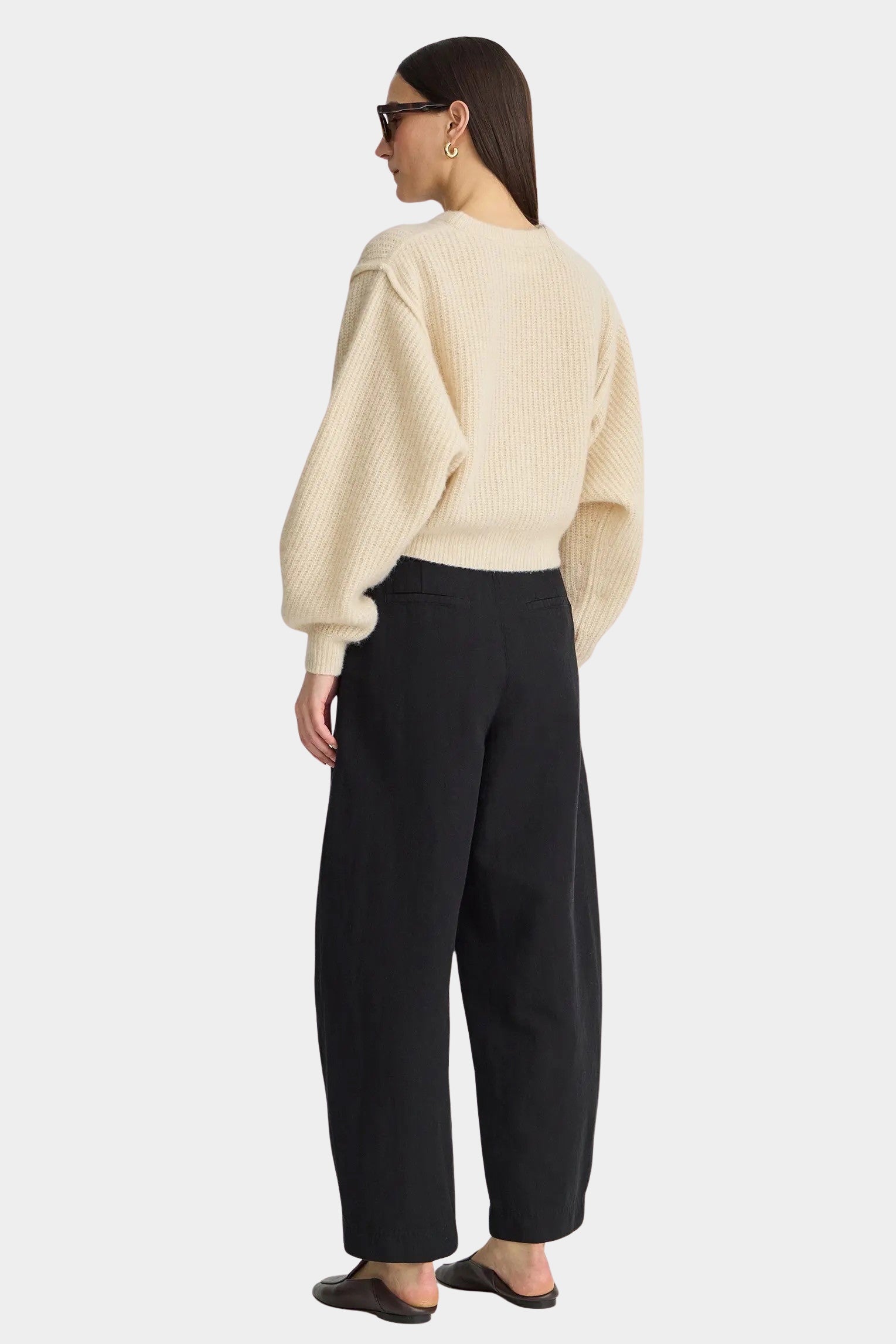 Apiece Apart Bari Crop Trouser Black cropped barrel leg trousers back view