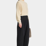 Apiece Apart Bari Crop Trouser Black high rise barrel leg pants side view