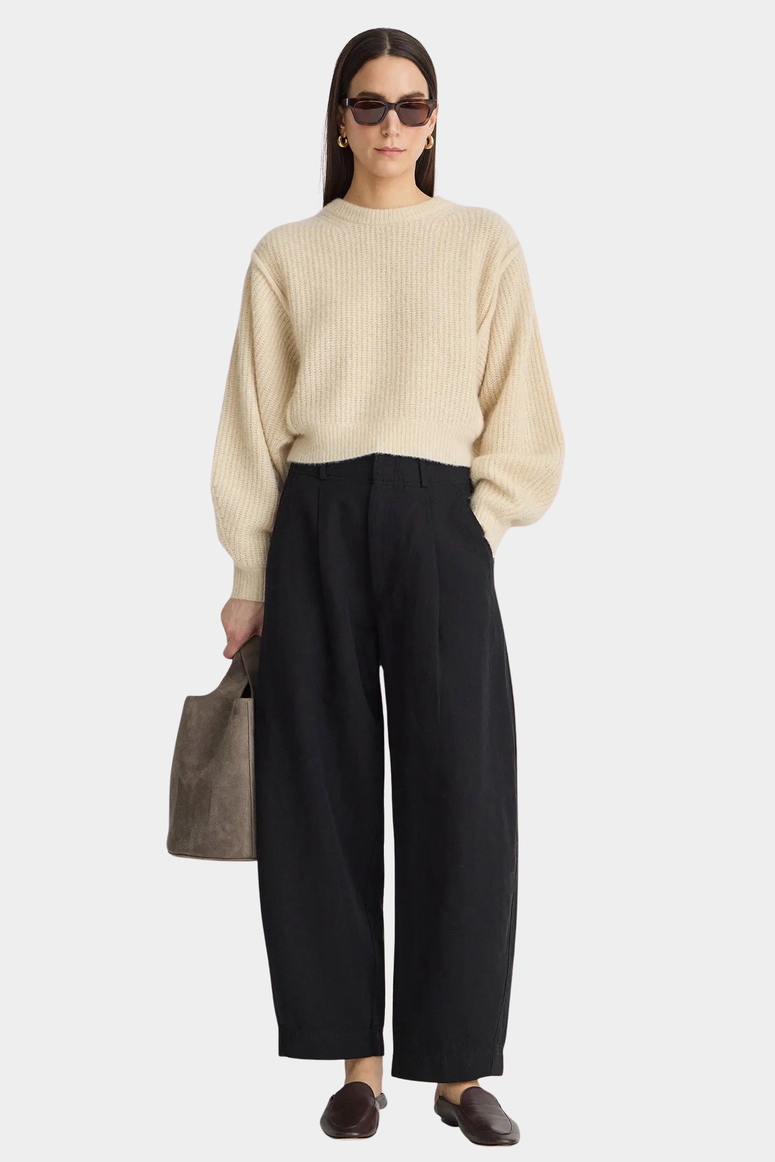 Apiece Apart Bari Crop Trouser Black pleated front and cropped barrel leg at YUCCA Denver