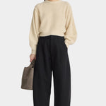 Apiece Apart Bari Crop Trouser Black high rise cropped trousers front view