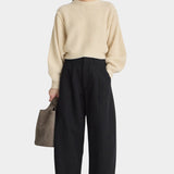 Apiece Apart Bari Crop Trouser Black high rise cropped trousers front view