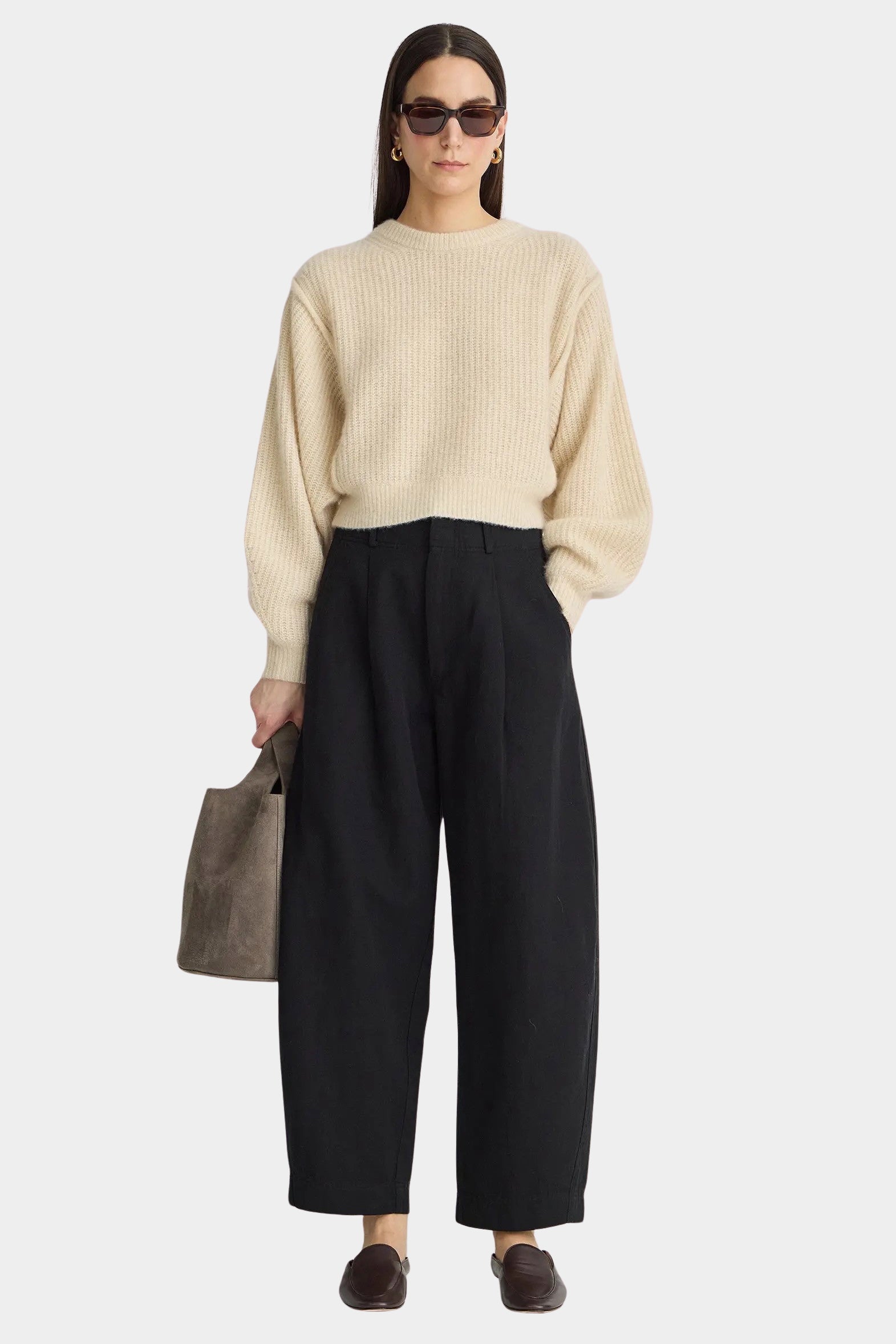 Apiece Apart Bari Crop Trouser Black high rise cropped trousers front view