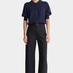 Apiece Apart Classic Merida Pant black cotton wide leg cropped trousers front view