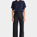 Apiece Apart Classic Merida Pant black cotton wide leg cropped trousers front view