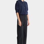 Apiece Apart Classic Merida Pant black cotton wide leg tailored trousers side view