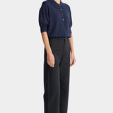 Apiece Apart Classic Merida Pant black cotton wide leg tailored trousers side view