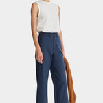 Apiece Apart Classic Merida Pant navy cotton wide leg tailored trousers full look