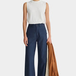 Apiece Apart Classic Merida Pant navy cotton wide leg cropped trousers front view