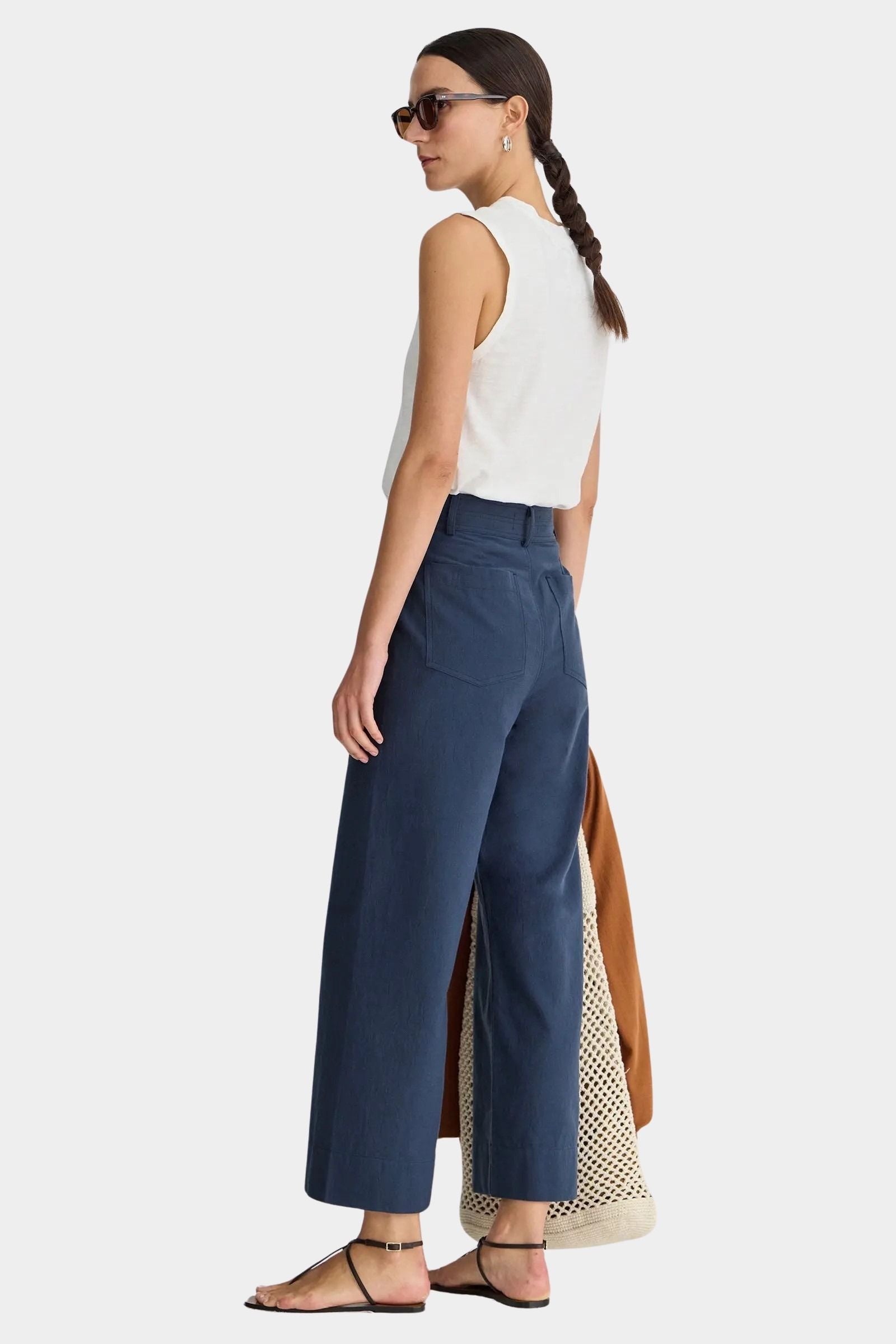 Apiece Apart Classic Merida Pant navy cotton cropped wide leg designer trousers back view