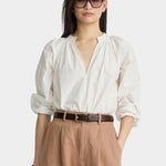 Apiece Apart Do Cisneros Top Cream organic cotton blouse front detail view