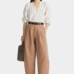 Apiece Apart Do Cisneros Top Cream organic cotton blouse styled with trousers at YUCCA Denver
