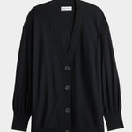 Apiece Apart Drippy Tissue Cardigan Black merino wool cardigan flat front view