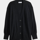 Apiece Apart Drippy Tissue Cardigan Black merino wool cardigan flat front view