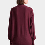 Apiece Apart Drippy Tissue Cardigan in Mulberry merino wool with draped side button detail at YUCCA Denver