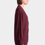 Apiece Apart Drippy Tissue Cardigan in Mulberry merino wool with draped side button detail at YUCCA Denver