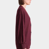 Apiece Apart Drippy Tissue Cardigan in Mulberry merino wool with draped side button detail at YUCCA Denver