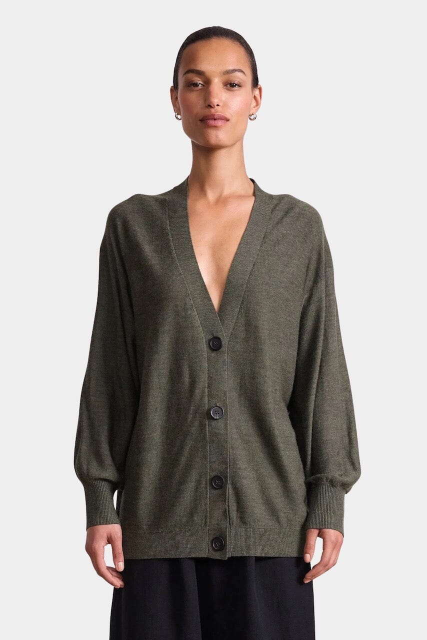 Drippy Tissue Cardigan, Olive | YUCCA