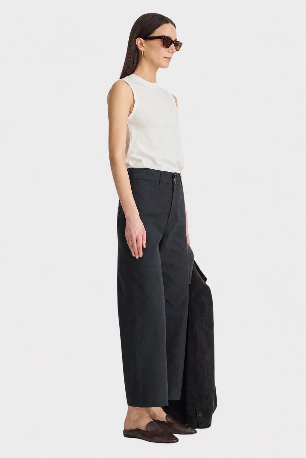 Apiece Apart Forte Tee Cream, side view showing its clean sleeveless silhouette