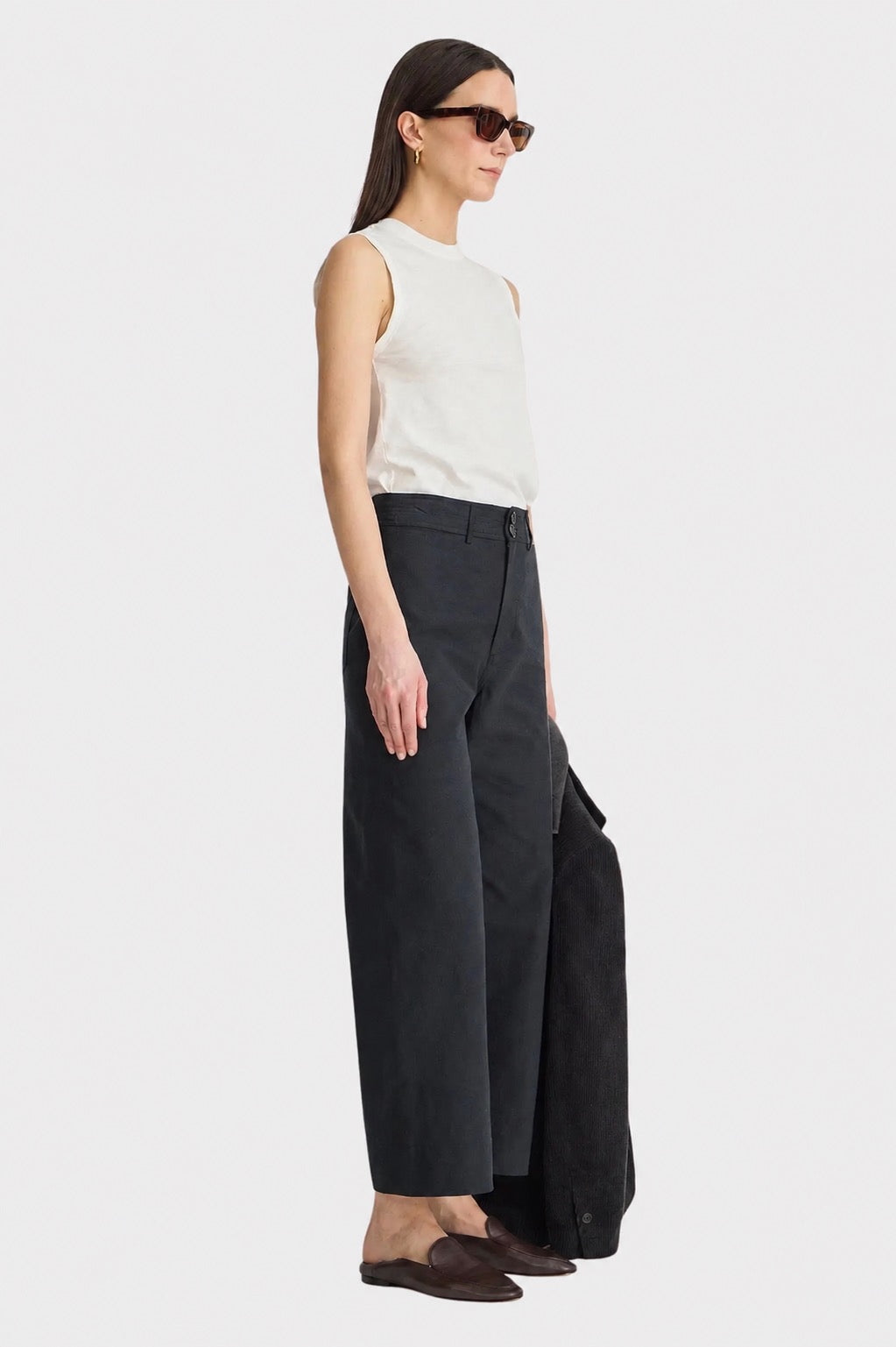 Apiece Apart Forte Tee Cream, side view showing its clean sleeveless silhouette
