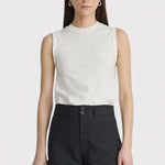 Apiece Apart Forte Tee Cream, front view styled with black trousers