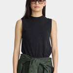 Apiece Apart Forte Tee Black sleeveless mock neck top front detail