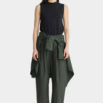 Apiece Apart Forte Tee Black sleeveless mock neck top styled with wide leg pants at YUCCA Denver
