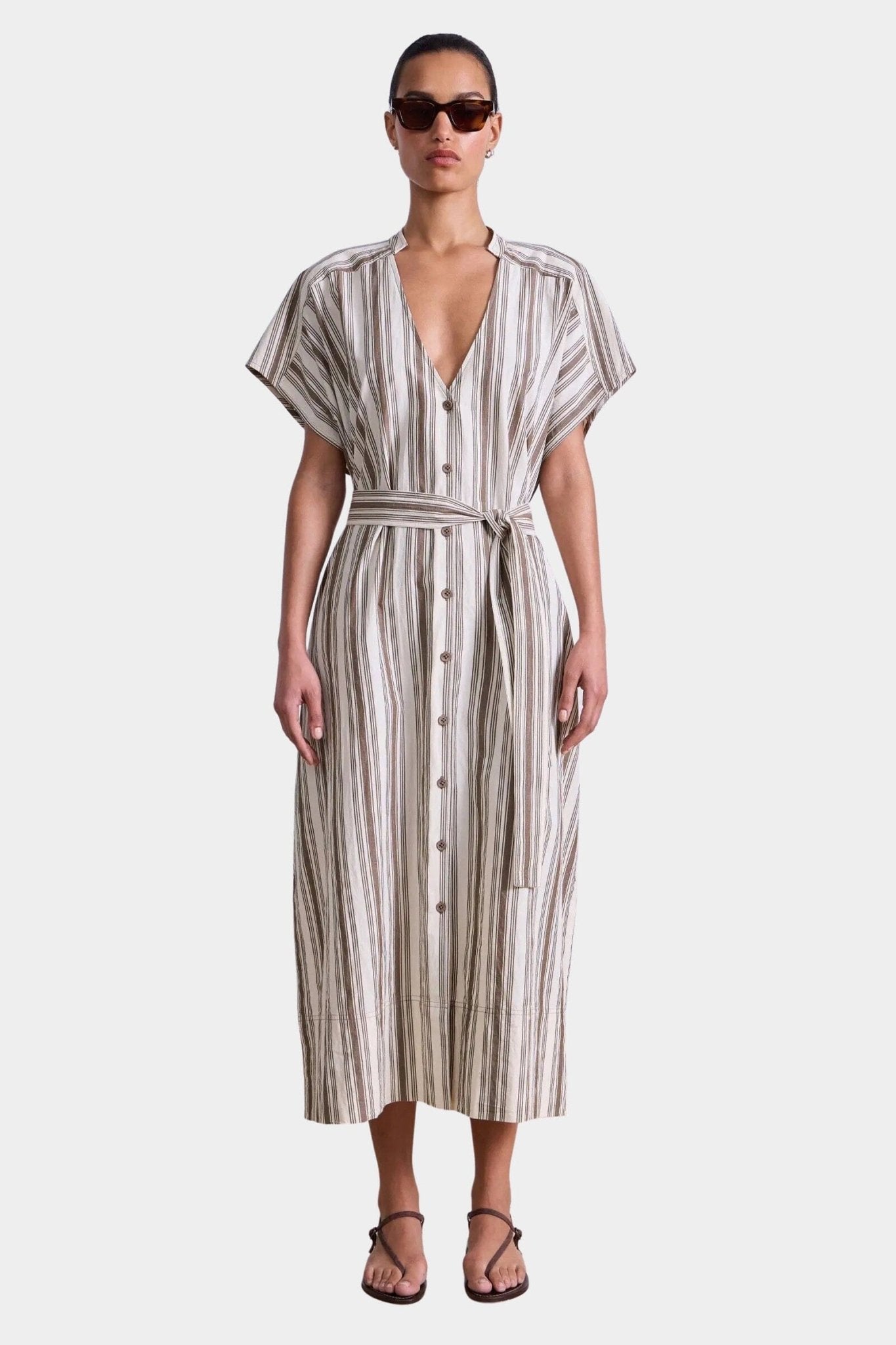 Apiece Apart | Isola Caftan In Coffee And Cream - SHOP YUCCA Dresses APIECE APART - YUCCA, artistic clothing for women, Women’s clothing store Denver, boutique stores near me, capsule wardrobe, women’s elevated basics.