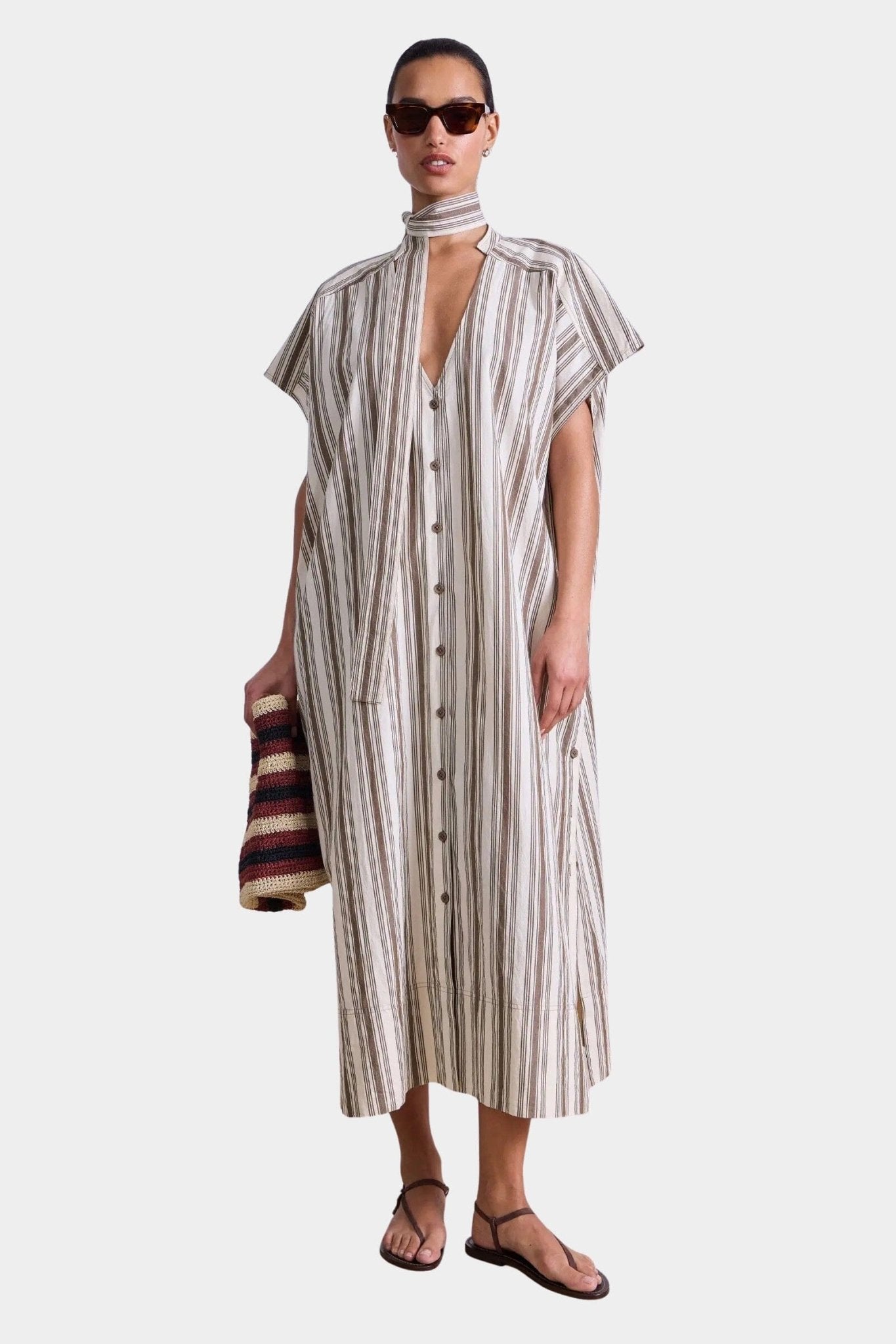 Apiece Apart | Isola Caftan In Coffee And Cream - SHOP YUCCA Dresses APIECE APART - YUCCA, artistic clothing for women, Women’s clothing store Denver, boutique stores near me, capsule wardrobe, women’s elevated basics.