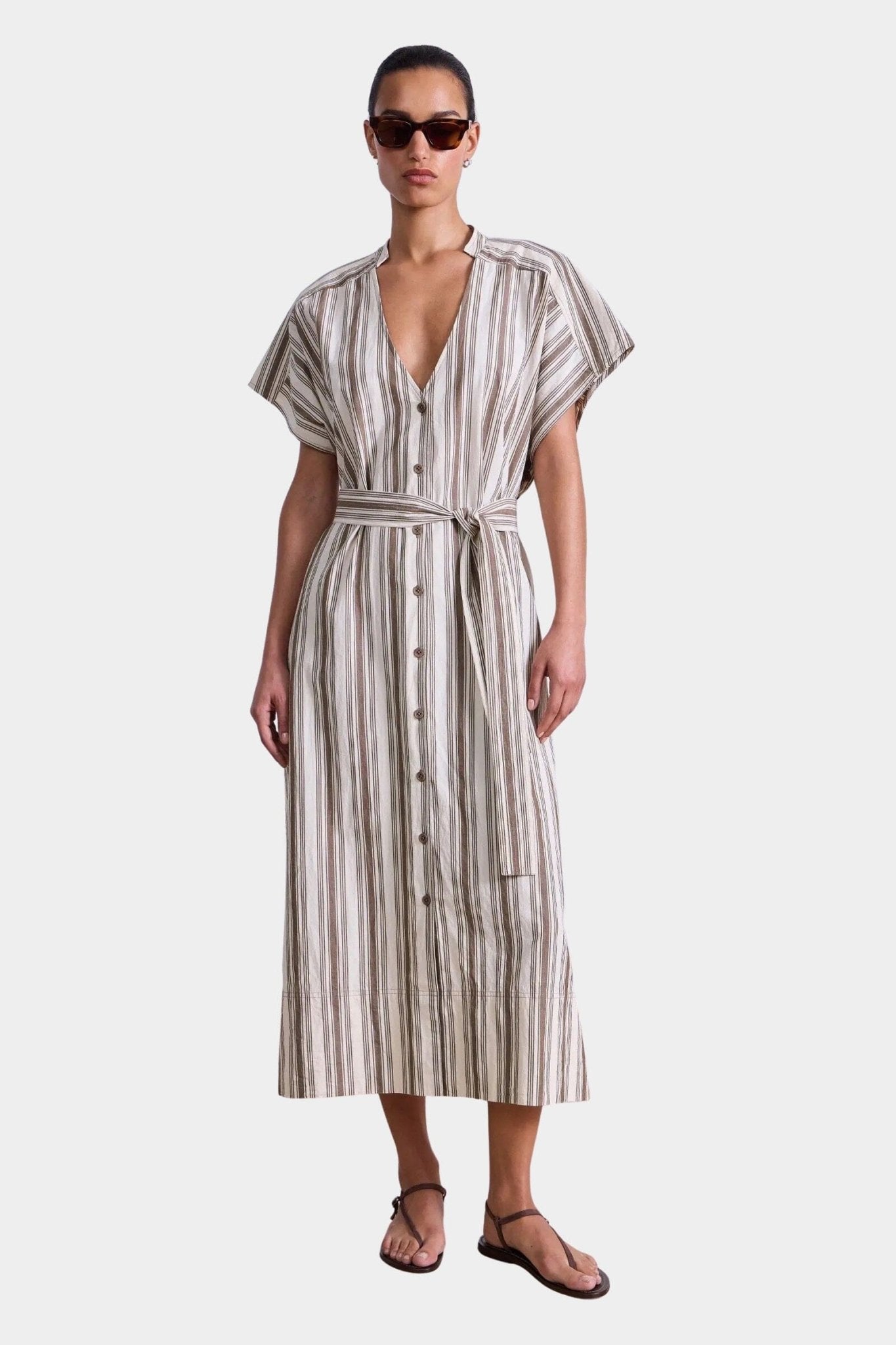 Apiece Apart | Isola Caftan In Coffee And Cream - SHOP YUCCA Dresses APIECE APART - YUCCA, artistic clothing for women, Women’s clothing store Denver, boutique stores near me, capsule wardrobe, women’s elevated basics.