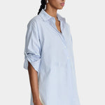 Apiece Apart Isolde Button Down Blue and White Stripes relaxed oversized striped shirt styled at YUCCA Denver