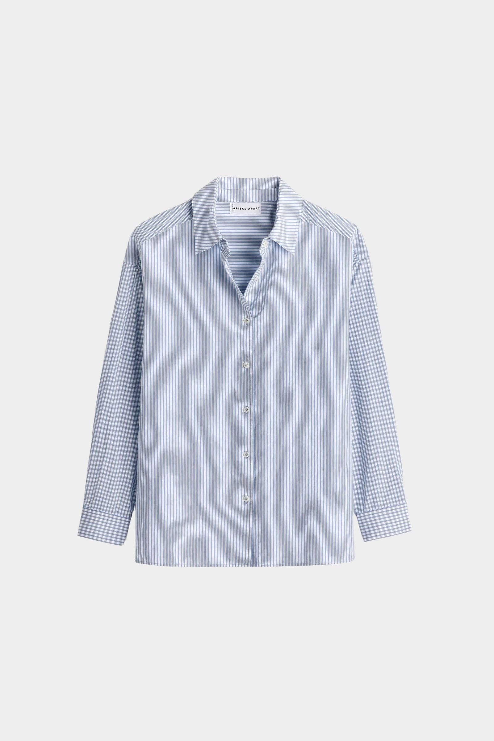 Apiece Apart Isolde Button Down Blue and White Stripes cotton shirt front product image