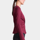 Apiece Apart Long Sleeve Volta Top in Black Cherry with twist front detail styled with black trousers at YUCCA Denver