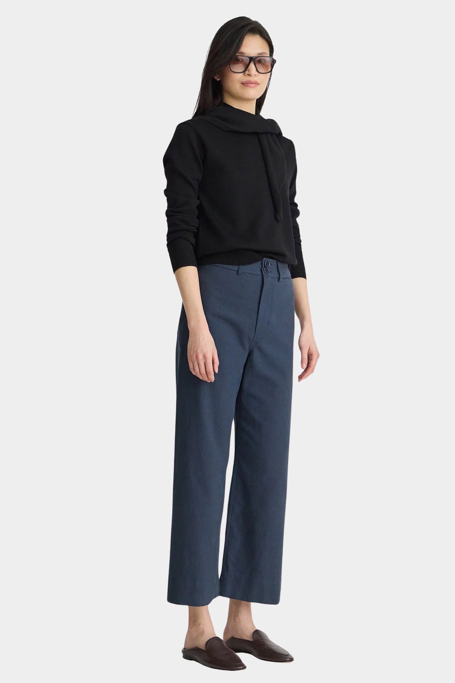 Apiece Apart Merida Pants Navy cropped wide leg trousers side view