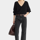 Apiece Apart Softest Silk Cashmere V Neck Black sweater with jeans at YUCCA Denver