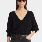 Apiece Apart Softest Silk Cashmere V Neck Black sweater deep neckline detail