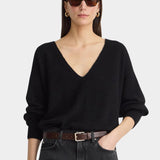 Apiece Apart Softest Silk Cashmere V Neck Black sweater deep neckline detail