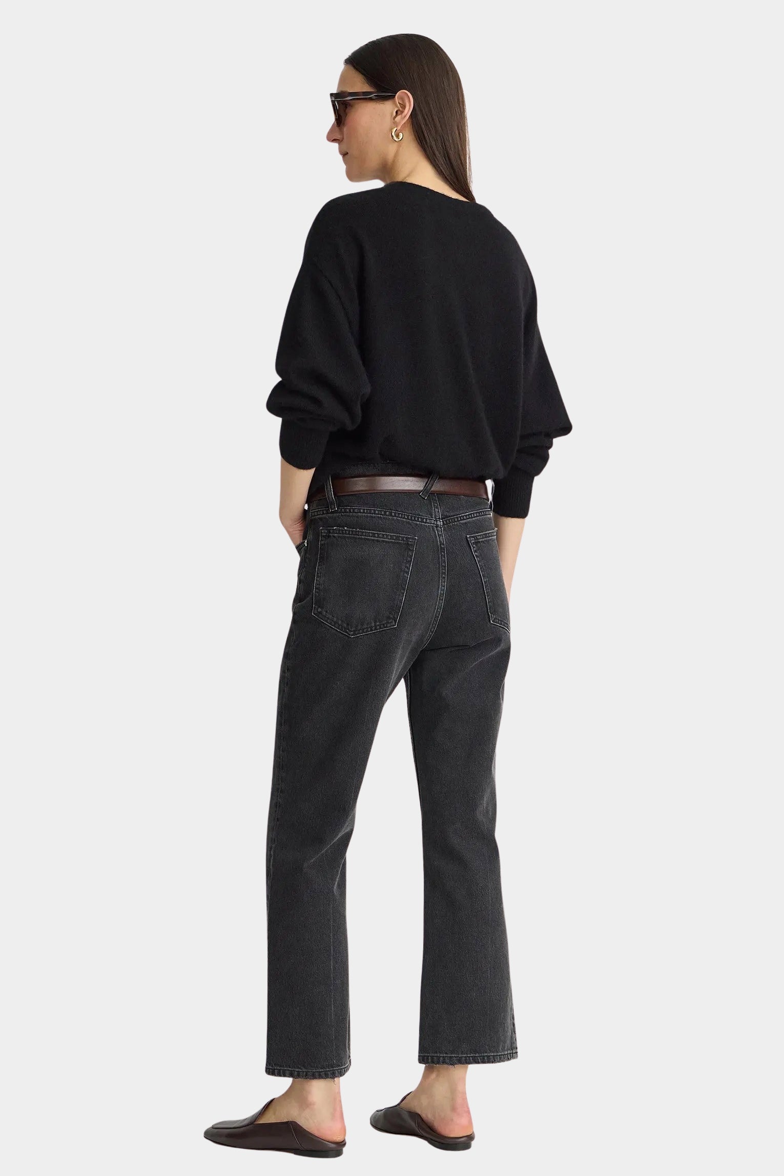 Apiece Apart Softest Silk Cashmere V Neck Black sweater relaxed back view